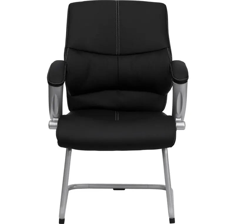 Brielle Black Leather Executive Side Reception/Guest Chair w/Silver Sled Base iHome Studio