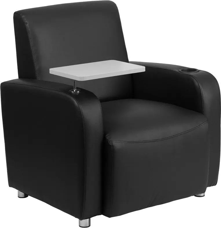 Brielle Black Leather Reception/Guest Chair w/Tablet Arm, Chrome Feet iHome Studio