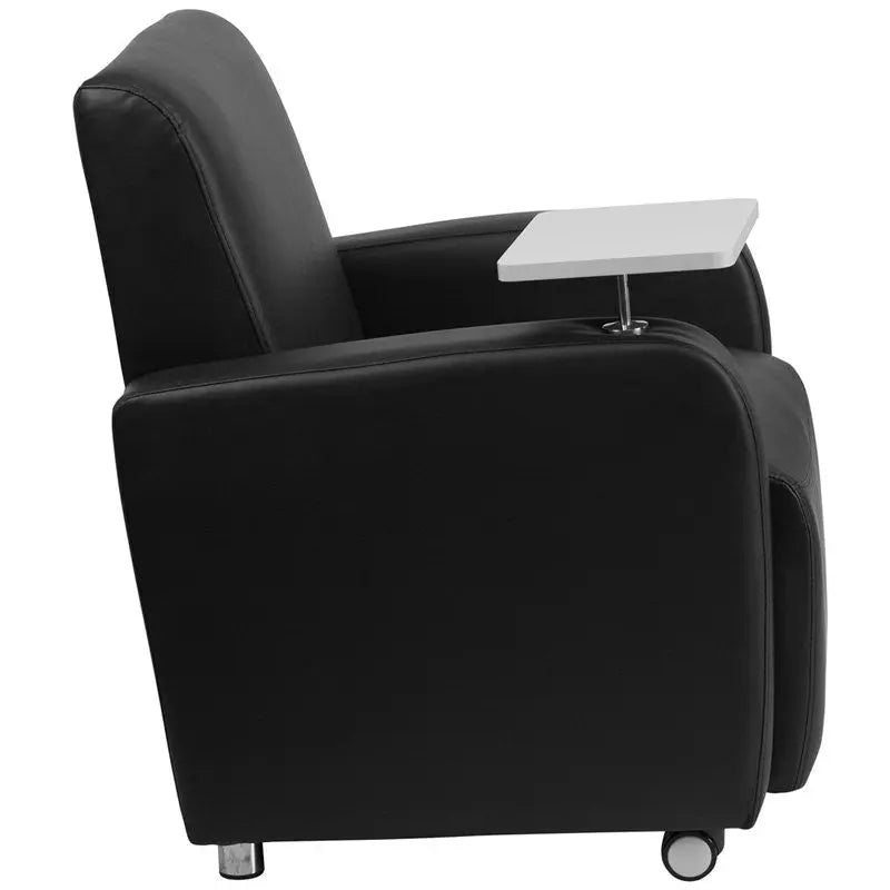 Brielle Black Leather Reception/Guest Chair w/Tablet Arm, Front Wheel Casters iHome Studio