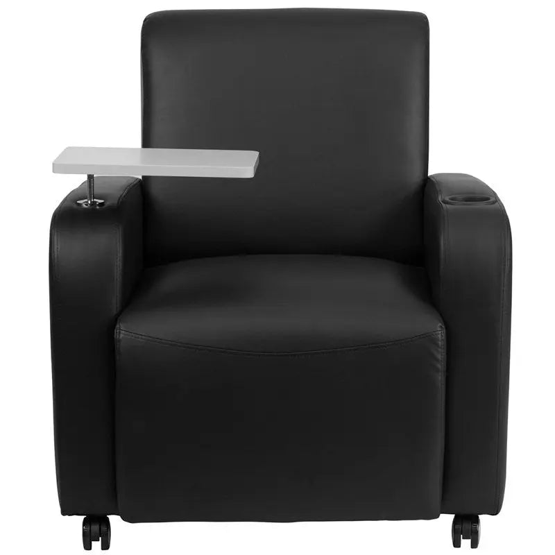 Brielle Black Leather Reception/Guest Chair w/Tablet Arm, Front Wheel Casters iHome Studio