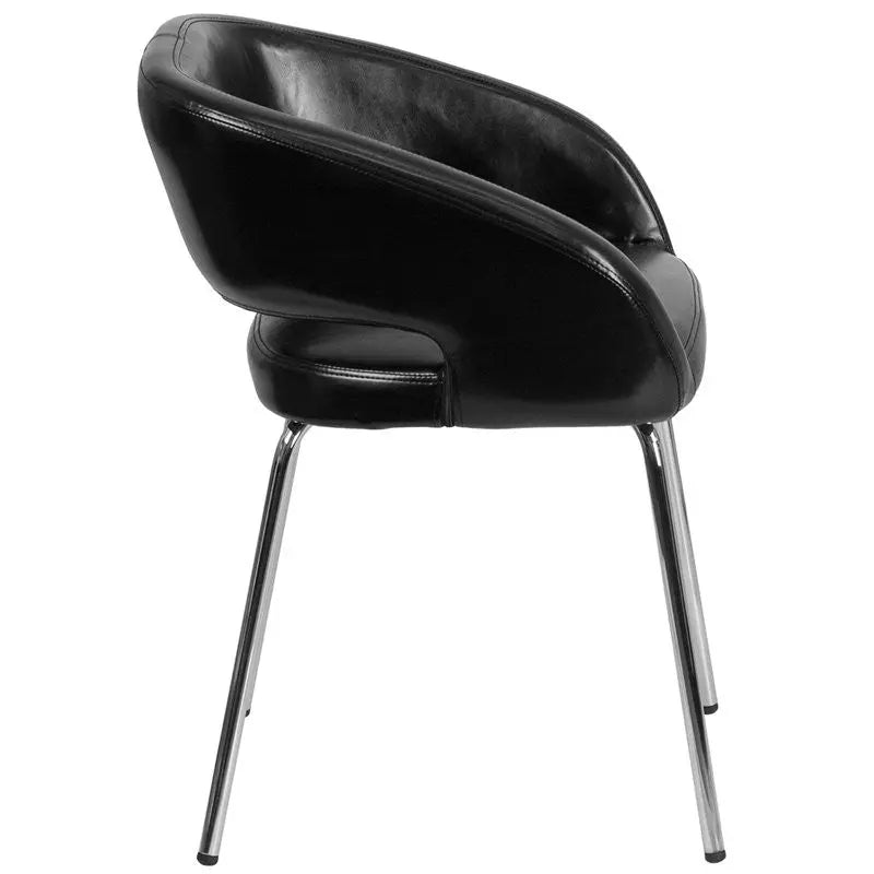Brielle Black Leather Side Office Reception/Guest Chair, Curvaceous Frame iHome Studio