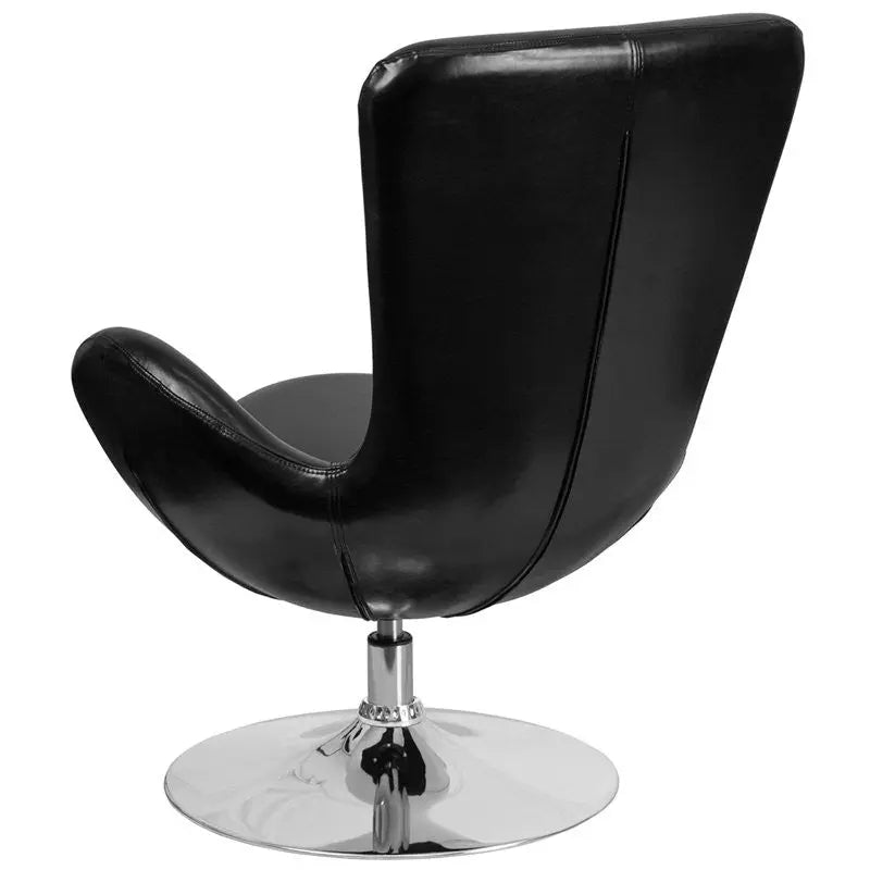 Brielle Black Leather Side Office Reception/Guest Egg Chair, Curved Arms iHome Studio