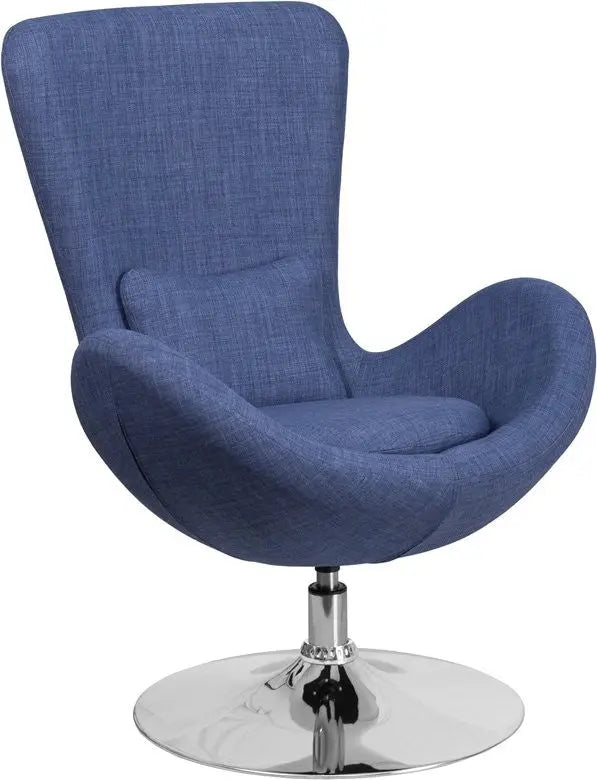 Brielle Blue Fabric Side Office Reception/Guest Egg Chair, Curved Arms iHome Studio