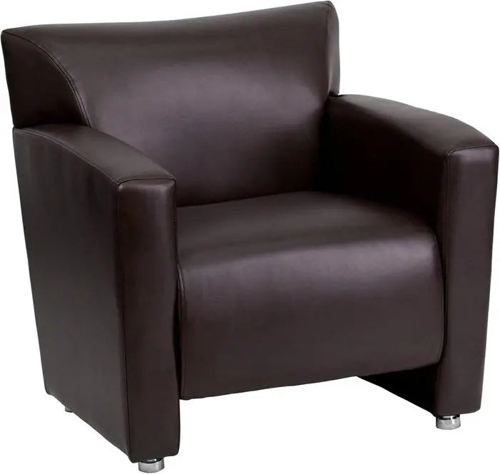 Brielle Brown Leather Office Reception/Guest Chair w/Brushed Aluminium Feet iHome Studio