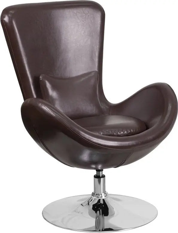 Brielle Brown Leather Side Office Reception/Guest Egg Chair, Curved Arms iHome Studio