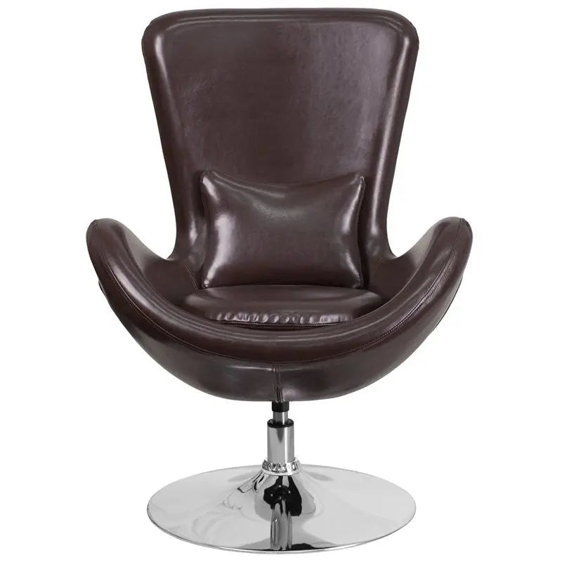 Brielle Brown Leather Side Office Reception/Guest Egg Chair, Curved Arms iHome Studio