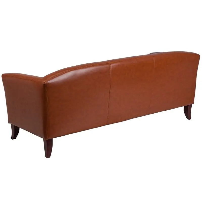 Brielle Cognac Leather Sofa w/Wood Feet iHome Studio