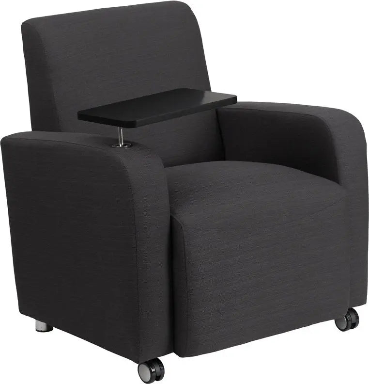 Brielle Gray Fabric Reception/Guest Chair w/Tablet Arm, Front Wheel Casters iHome Studio