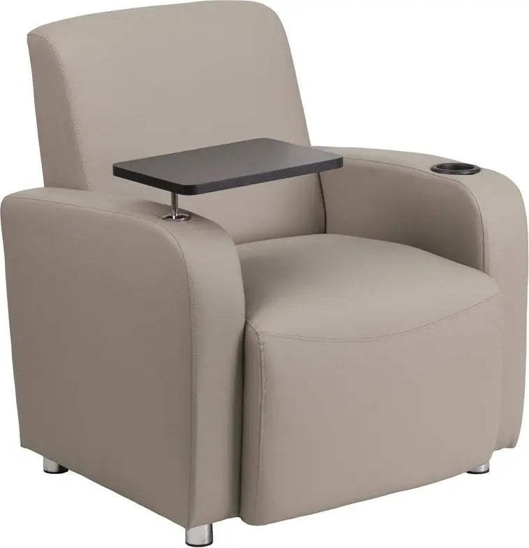 Brielle Gray Leather Reception/Guest Chair w/Tablet Arm, Chrome Feet iHome Studio