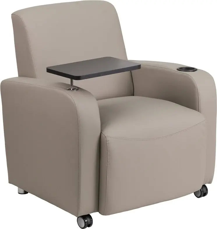 Brielle Gray Leather Reception/Guest Chair w/Tablet Arm, Front Wheel Casters iHome Studio