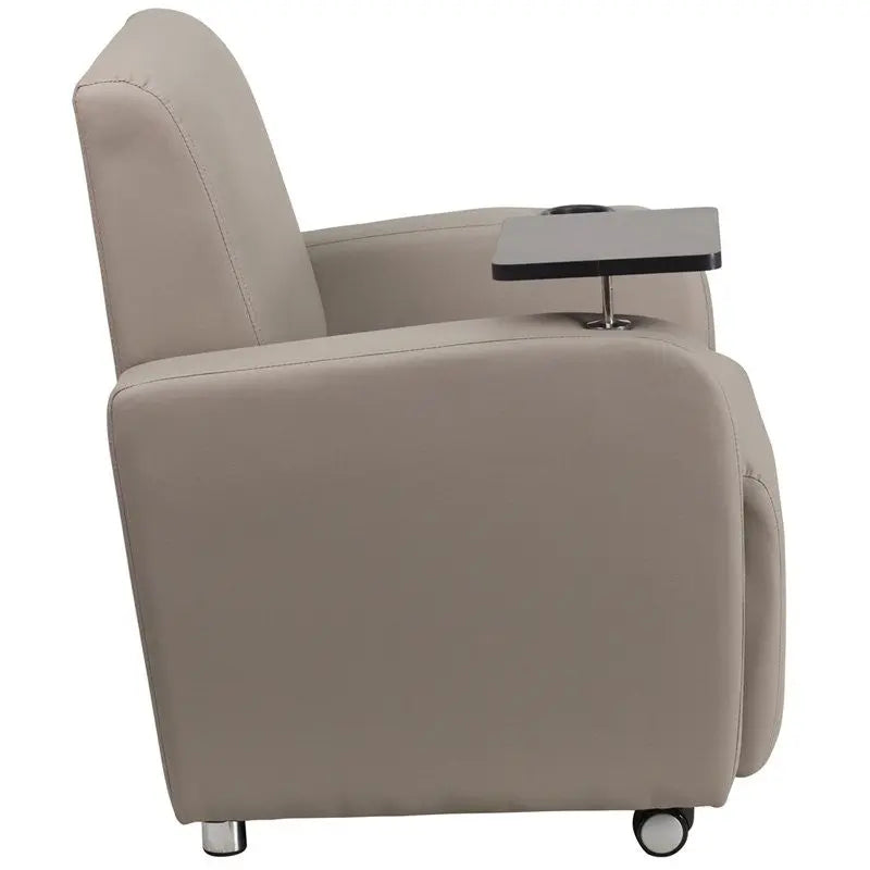 Brielle Gray Leather Reception/Guest Chair w/Tablet Arm, Front Wheel Casters iHome Studio