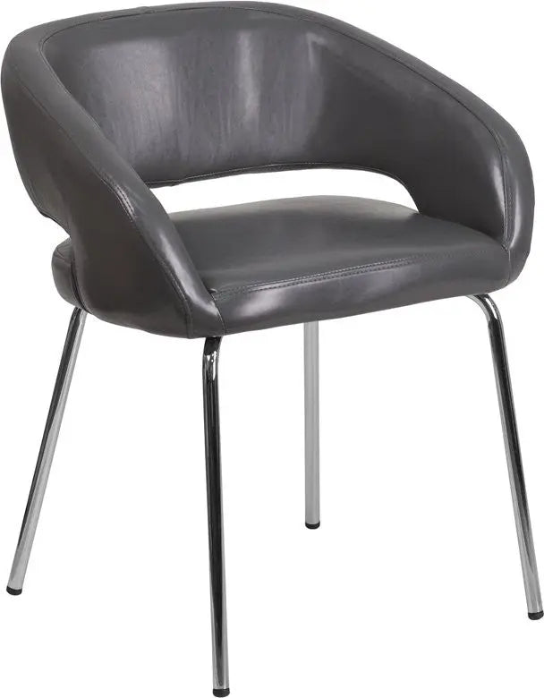Brielle Gray Leather Side Office Reception/Guest Chair, Curvaceous Frame iHome Studio