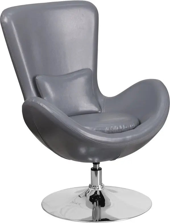 Brielle Gray Leather Side Office Reception/Guest Egg Chair, Curved Arms iHome Studio