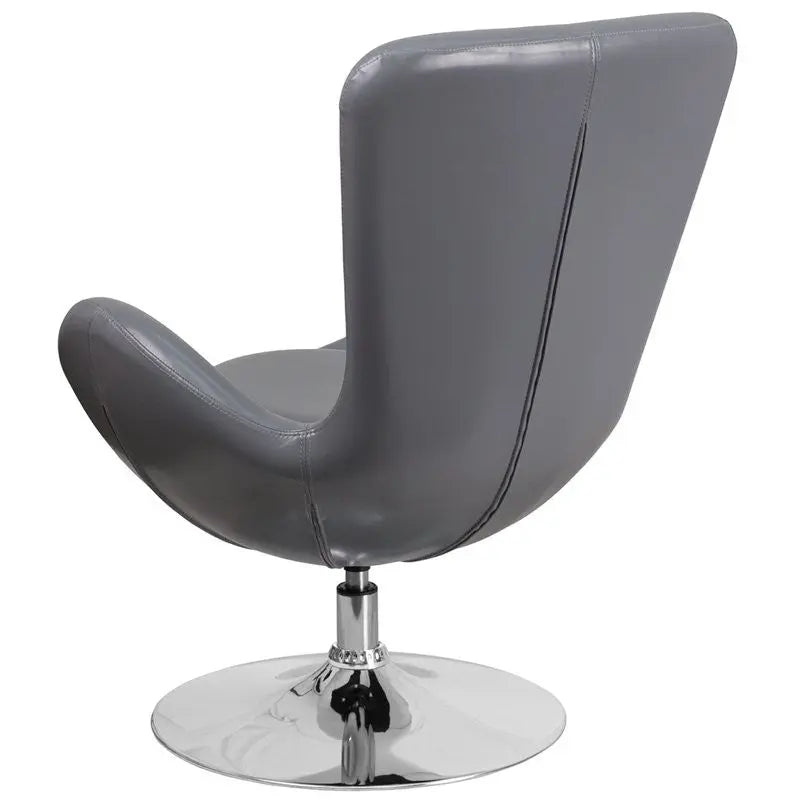 Brielle Gray Leather Side Office Reception/Guest Egg Chair, Curved Arms iHome Studio