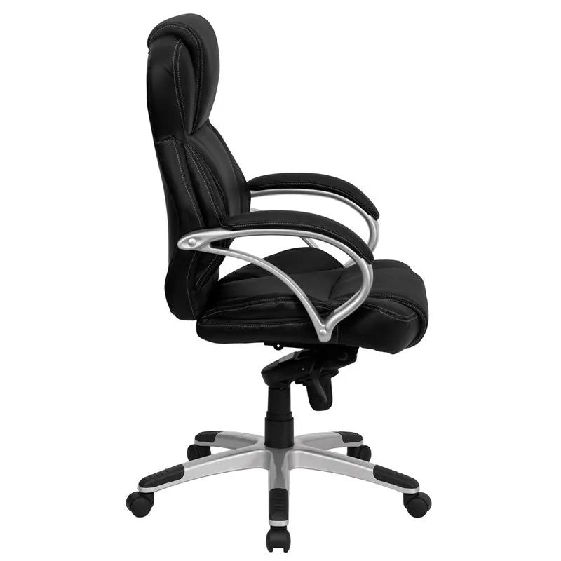 Brielle High-Back Black Leather w/White Stitch Executive Swivel Chair iHome Studio