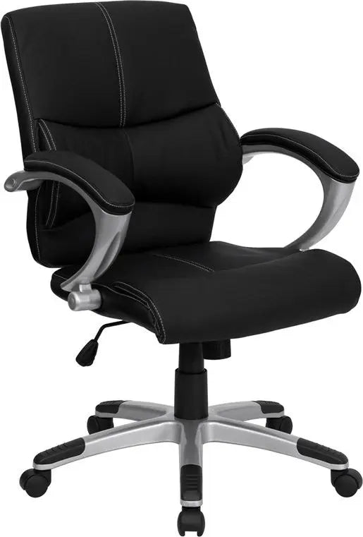 Brielle Mid-Back Black Leather Swivel Manager's Chair w/Arms iHome Studio