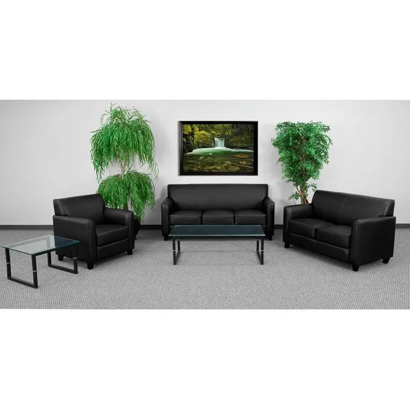 Brielle Office Leather Sofa Sets, Black w/Flared Arms iHome Studio