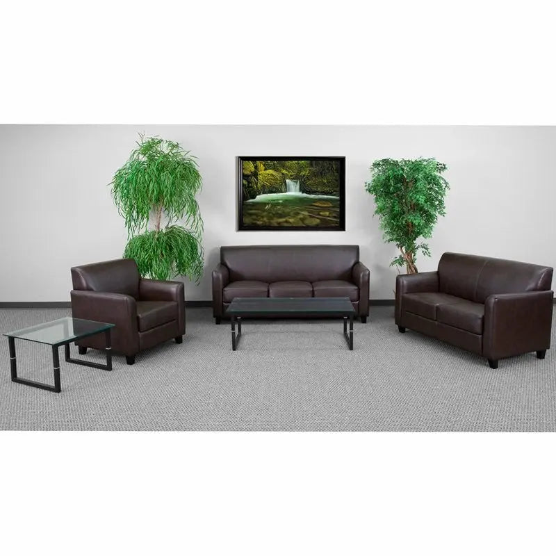 Brielle Office Leather Sofa Sets, Brown w/Flared Arms iHome Studio