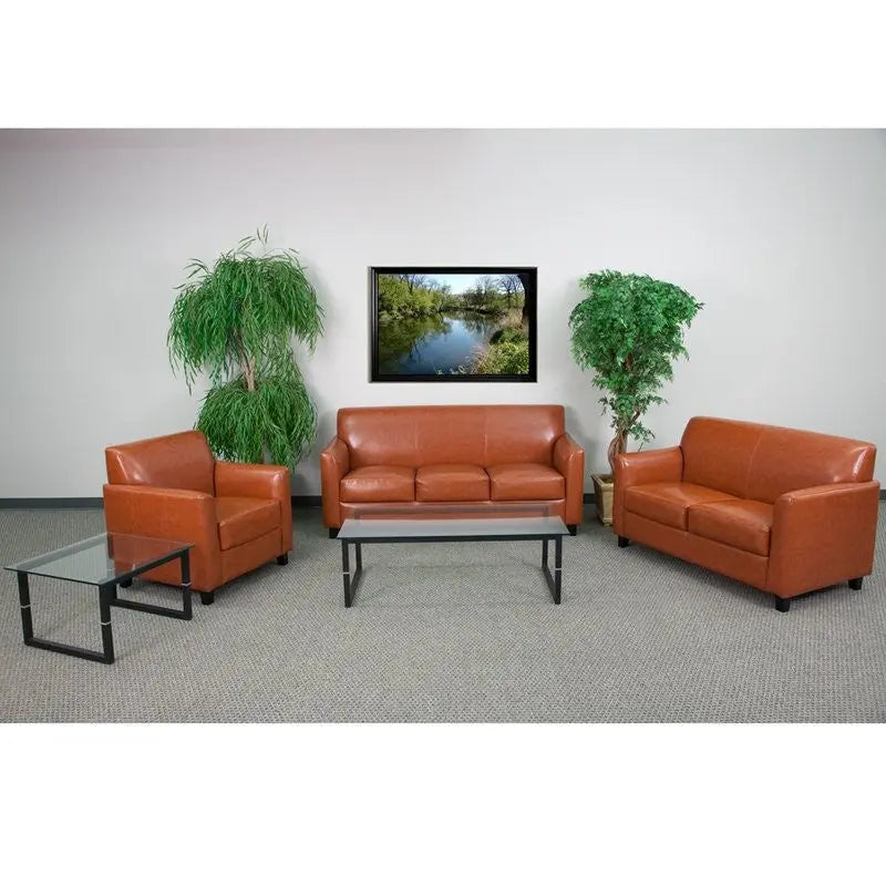 Brielle Office Leather Sofa Sets, Cognac w/Flared Arms iHome Studio