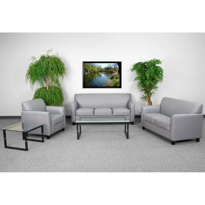 Brielle Office Leather Sofa Sets, Gray w/Flared Arms iHome Studio