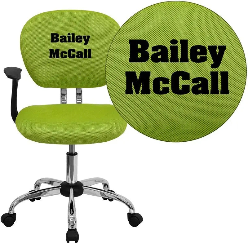 Brielle Personalized Apple Green Mesh Swivel Home/Office Task Chair w/Arms iHome Studio