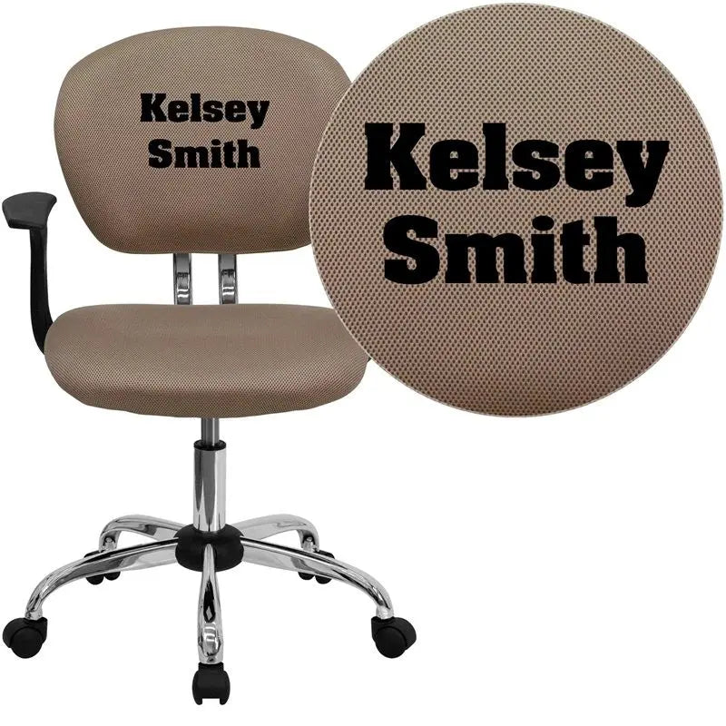 Brielle Personalized Coffee Brown Mesh Swivel Home/Office Task Chair w/Arms iHome Studio