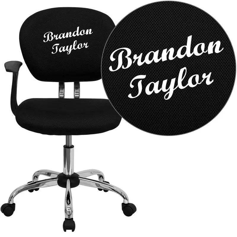 Brielle Personalized Mid-Back Black Mesh Swivel Home/Office Task Chair w/Arms iHome Studio