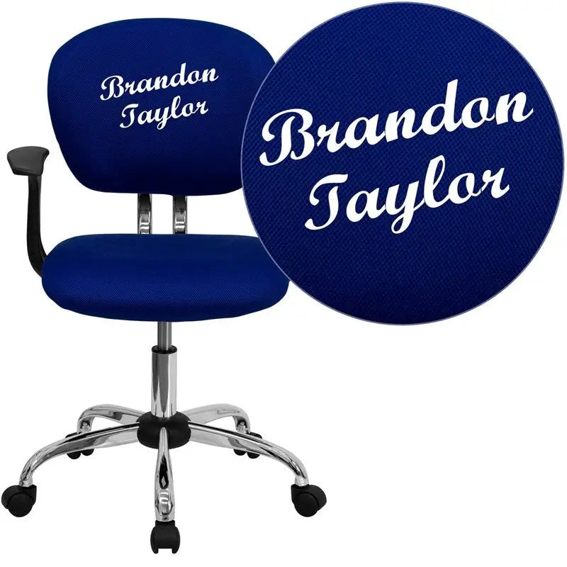 Brielle Personalized Mid-Back Blue Mesh Swivel Home/Office Task Chair w/Arms iHome Studio