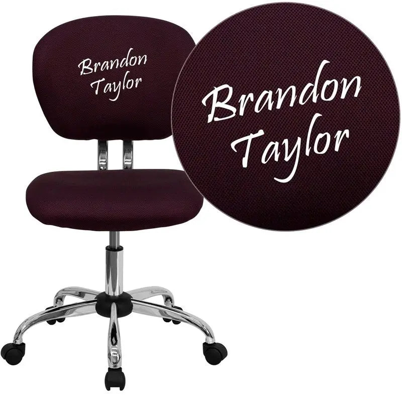 Brielle Personalized Mid-Back Burgundy Mesh Swivel Home/Office Task Chair iHome Studio