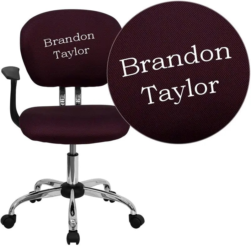 Brielle Personalized Mid-Back Burgundy Mesh Swivel Home/Office Task Chair w/Arms iHome Studio
