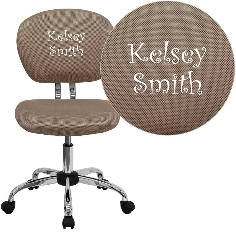 Brielle Personalized Mid-Back Coffee Brown Mesh Swivel Home/Office Task Chair iHome Studio