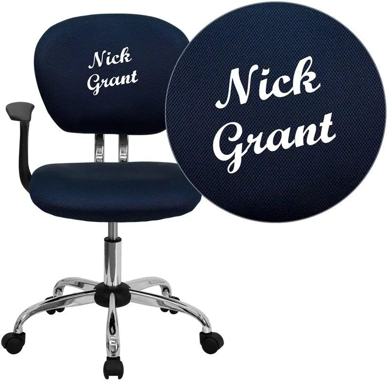 Brielle Personalized Mid-Back Navy Mesh Swivel Home/Office Task Chair w/Arms iHome Studio