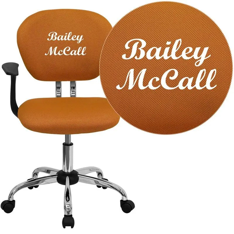 Brielle Personalized Mid-Back Orange Mesh Swivel Home/Office Task Chair w/Arms iHome Studio