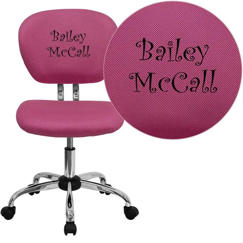 Brielle Personalized Mid-Back Pink Mesh Swivel Home/Office Task Chair iHome Studio