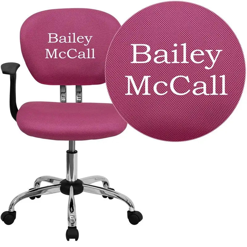 Brielle Personalized Mid-Back Pink Mesh Swivel Home/Office Task Chair w/Arms iHome Studio