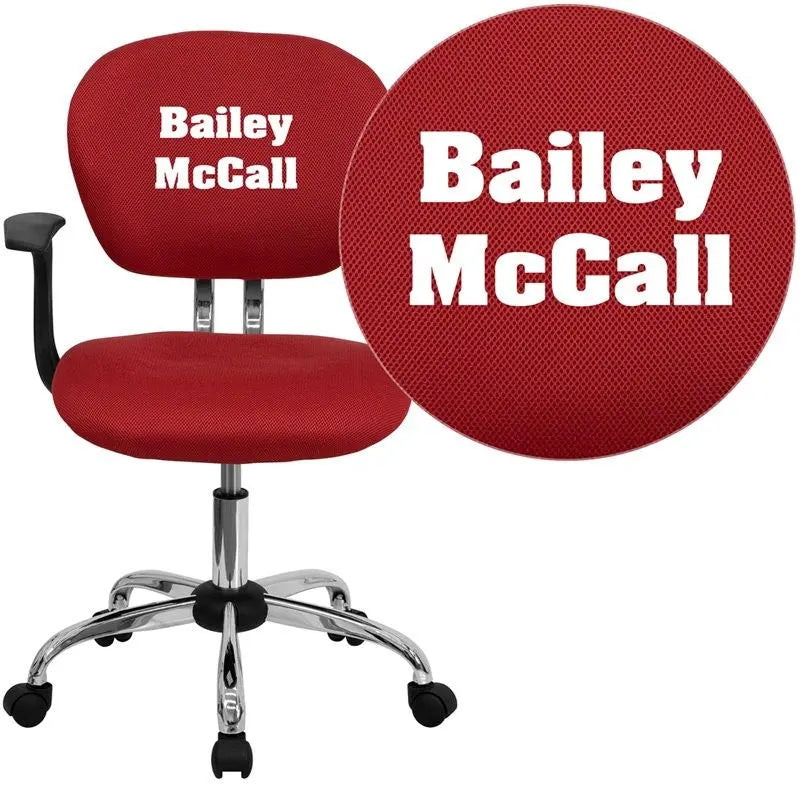 Brielle Personalized Mid-Back Red Mesh Swivel Home/Office Task Chair w/Arms iHome Studio