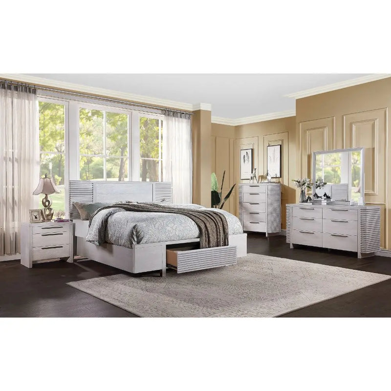 Brielle Queen Bed w/Front Drawer, White iHome Studio