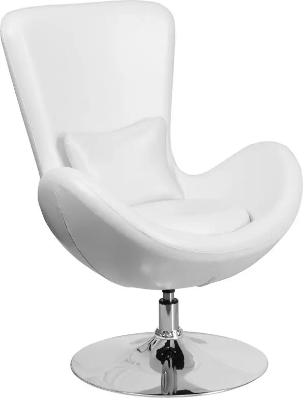 Brielle White Leather Side Office Reception/Guest Egg Chair, Curved Arms iHome Studio