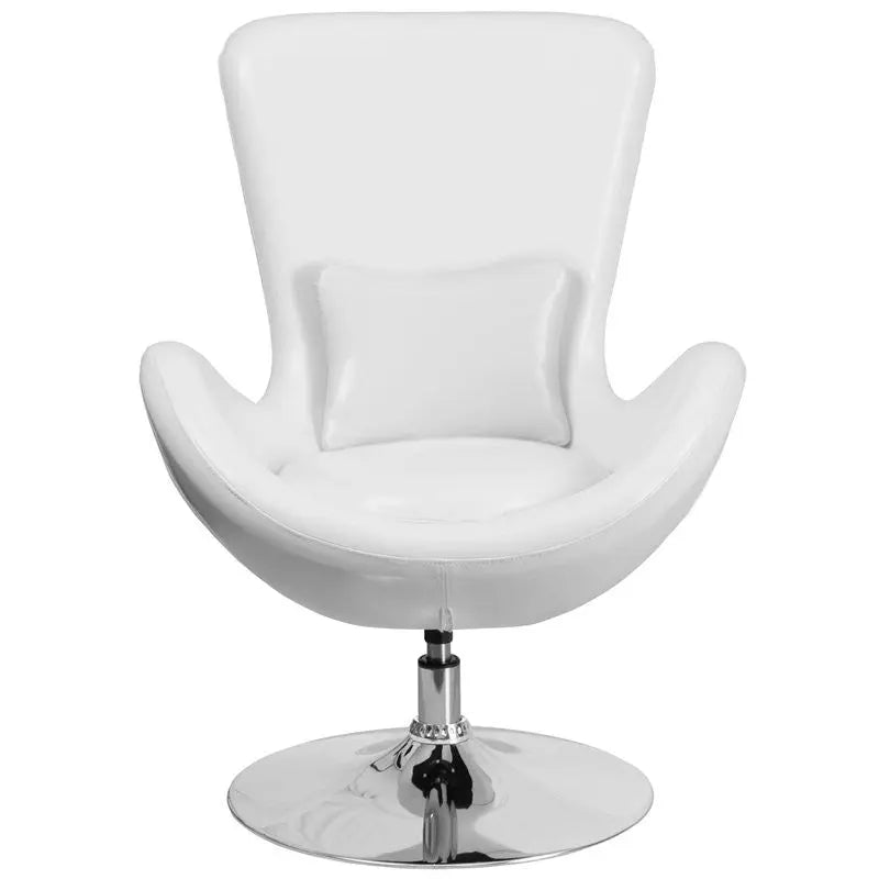 Brielle White Leather Side Office Reception/Guest Egg Chair, Curved Arms iHome Studio