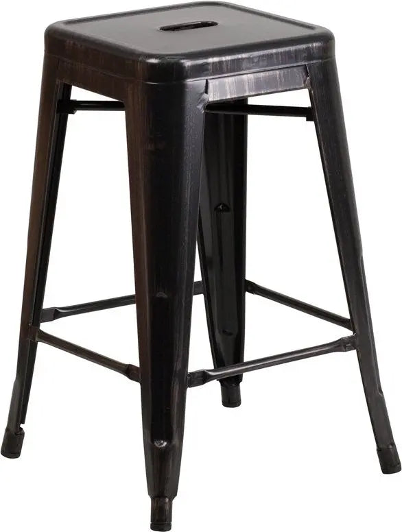 Brimmes 24"H Metal Counter Stool Backless Black-Antique Gold w/Square Seat iHome Studio