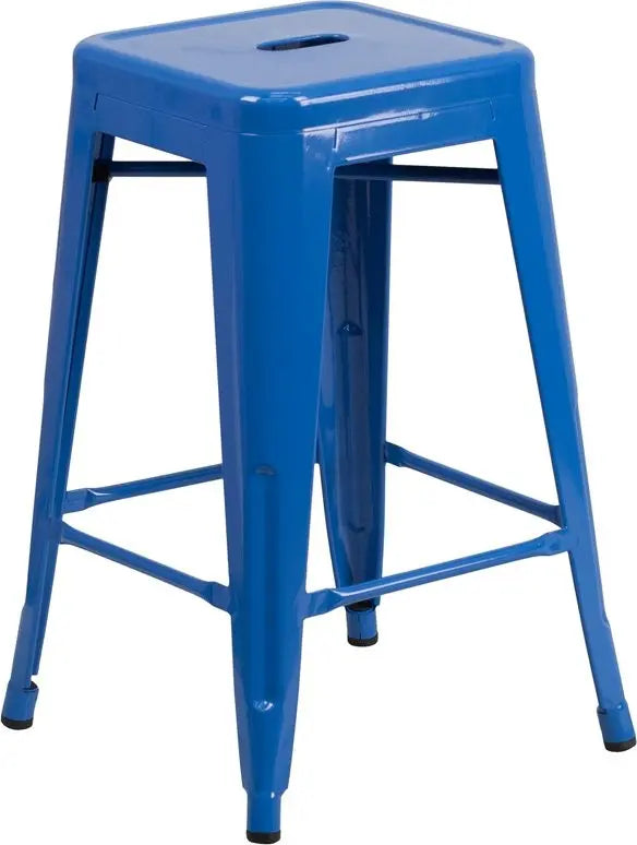 Brimmes 24"H Metal Counter Stool Backless Blue w/Square Seat, Stackable iHome Studio