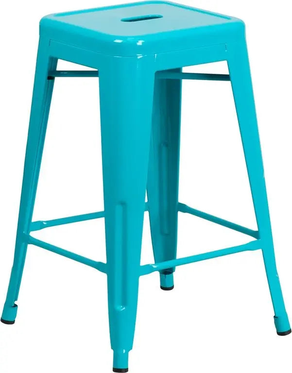 Brimmes 24"H Metal Counter Stool Backless Crystal Teal-Blue, Stackable iHome Studio