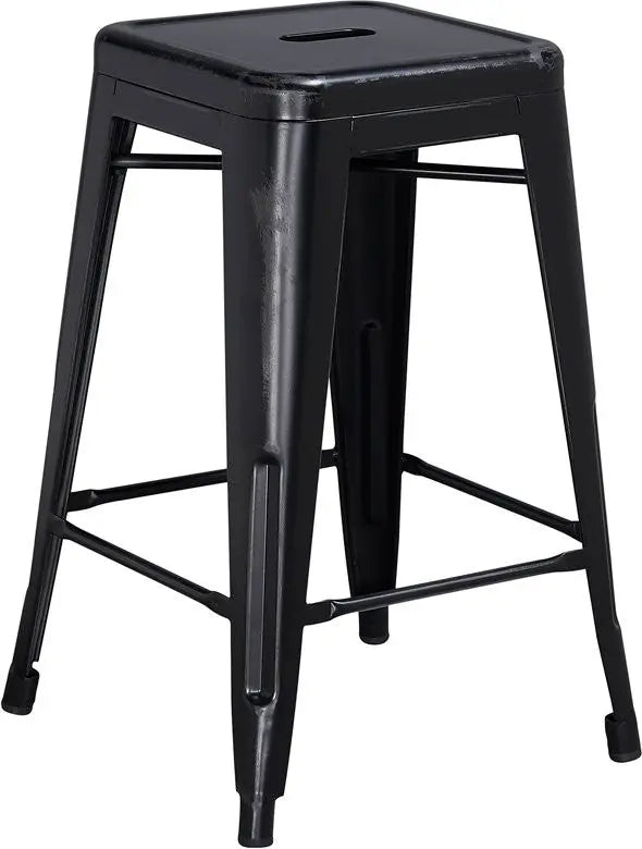 Brimmes 24"H Metal Counter Stool Backless Distressed Black, Stackable iHome Studio