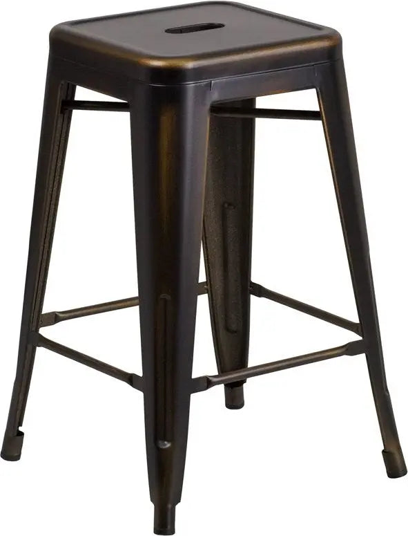 Brimmes 24"H Metal Counter Stool Backless Distressed Copper, Stackable iHome Studio
