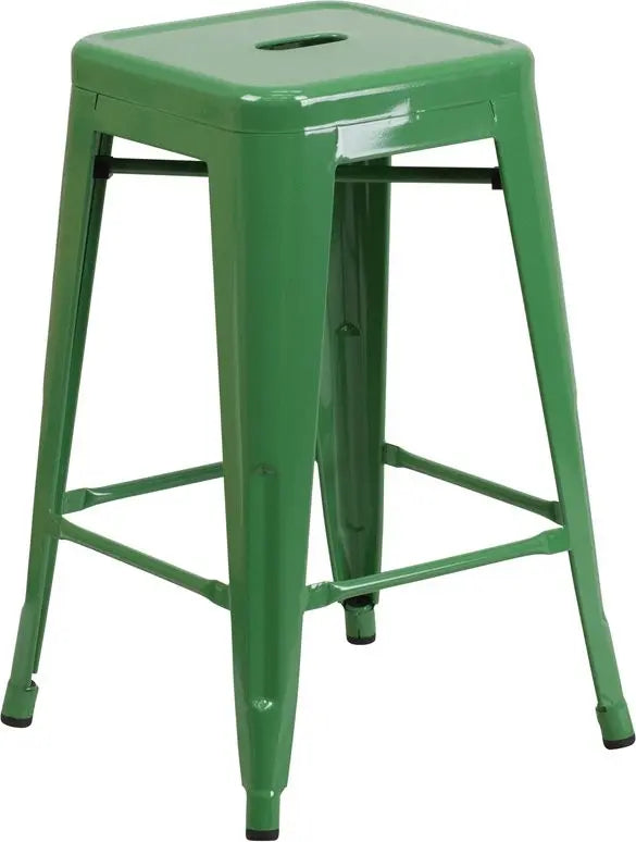Brimmes 24"H Metal Counter Stool Backless Green w/Square Seat, Stackable iHome Studio