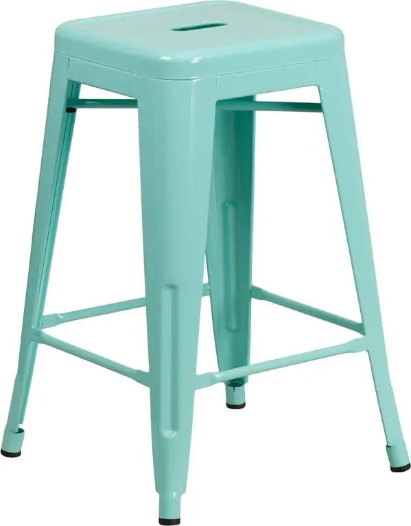 Brimmes 24"H Metal Counter Stool Backless Mint Green, Stackable iHome Studio