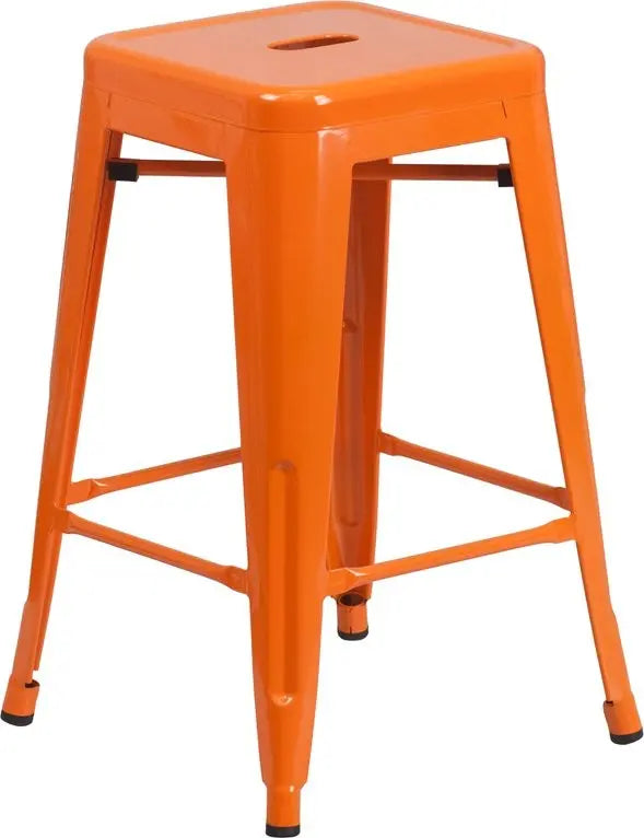 Brimmes 24"H Metal Counter Stool Backless Orange w/Square Seat, Stackable iHome Studio