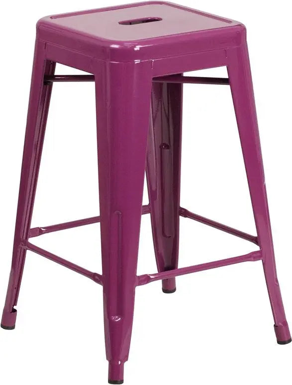 Brimmes 24"H Metal Counter Stool Backless Purple, Stackable iHome Studio