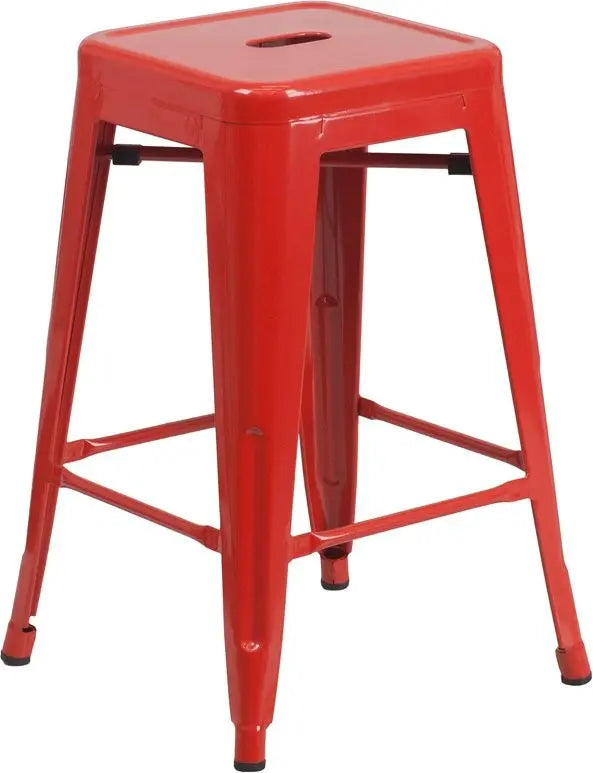 Brimmes 24"H Metal Counter Stool Backless Red w/Square Seat, Stackable iHome Studio