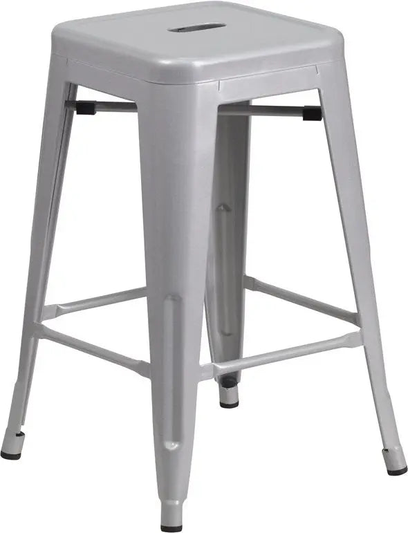 Brimmes 24"H Metal Counter Stool Backless Silver w/Square Seat, Stackable iHome Studio